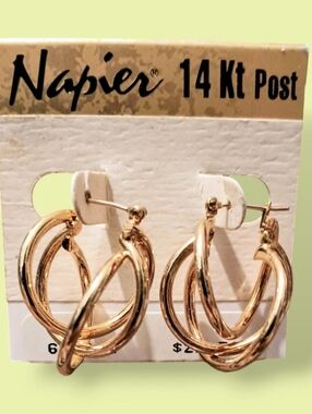 Napier 1980s Gold Triple Interlock Hoop Earrings